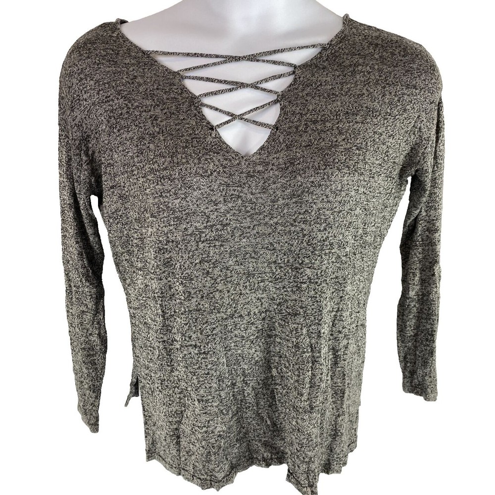 Altar'd State Women's Small Gray Long Sleeve Blouse Lightweight Straps Across